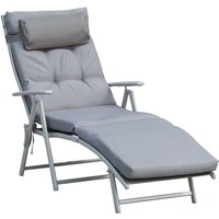 Outsunny Sonnenliege mit Kissen, Klappbare Strandliege, Gartenliege, 7-stufig verstellbare Rückenlehne, Relaxliege, Metall, Texteline, Grau, 137 x von Outsunny