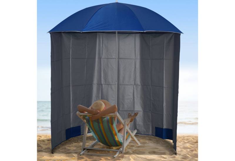 Outsunny Sonnenschirm Sonnenschutz mit Seitenwand, Strand,Polyester, Blau, LxB: 220x220 cm, Sonnenschutz, Strandschirm, Φ2,2 x H2,2m von Outsunny
