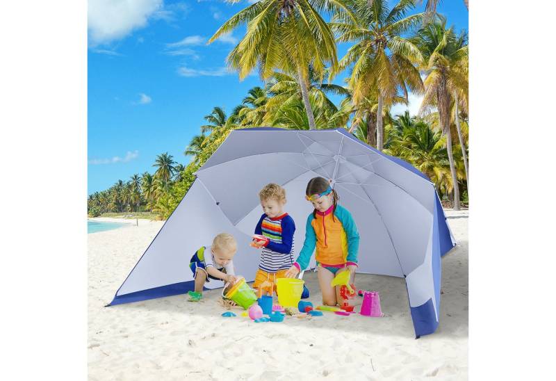 Outsunny Sonnenschirm Strandmuschel, Metall, Polyester mit Silberbeschichtung, LxB: 210x210 cm, Windschutz, Strandschirm, Φ210xH222cm, Blau von Outsunny