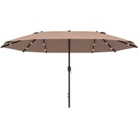 Outsunny Sonnenschirm mit LED Doppelsonnenschirm 440 x 260 cm Gartenschirm Terrassenschirm groß oval mit Handkurbel und Metallgestell in Khaki   Aosom.de von Outsunny