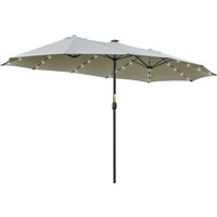 Outsunny Sonnenschirm mit LED Solar 4,5m Doppelsonnenschirm Gartenschirm oval in Hellgrau Schwarz für Terrasse & Garten   Aosom.de von Outsunny
