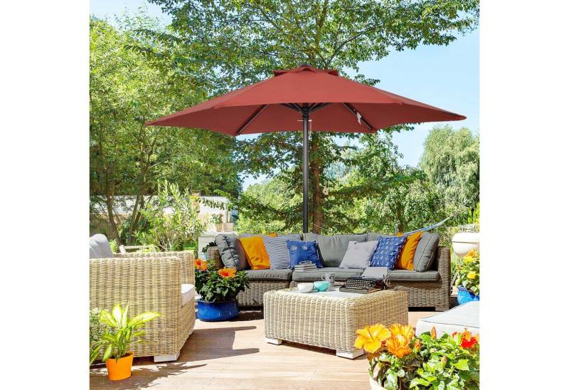 Outsunny Sonnenschirm sechseckig, windfest, stabil, LxB: 196x196 cm, Balkonschirm, Strandschirm, für Strand Balkon Terrasse Garten, Weinrot von Outsunny