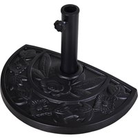 Outsunny Sonnenschirmständer halbrund aus Kunstharz in Gusseisenoptik mit Blumenmuster und Feststellmutter, Maße: 50L x 31B x 32H cm, Schwarz   Aosom von Outsunny
