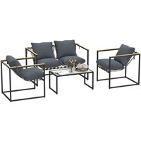Stahl Gartenmöbel Set 4 Personen wetterfest Balkonmöbel-Set mit 2er Sofa 2 Sessel, Sitzkissen, Beistelltisch, Outdoor Sitzgruppe Terrassenmöbel von Outsunny
