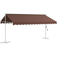 Outsunny Standmarkise 4,5 x 3,4 m Gartenmarkise mit Handkurbel, Ausziehbare Terrassenüberdachung, Verstellbar Sonnenschutz für Garten, Balkon, Polyester, Kaffee von Outsunny