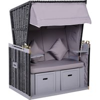 Outsunny Strandkorb Volllieger Doppelte Sonnenliege mit Dach Gartenliege Getränkehalter Chaiselounge PE Rattan Grau 118 x 79 x 50 cm   Aosom von Outsunny