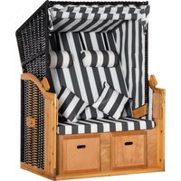 Outsunny Strandkorb Doppelte Sonnenliege mit Dach Doppelliege mit Getränkehaltern 5-stufige Rückenlehne PE-Rattan Grau+Weiß 118x79x160cm von Outsunny