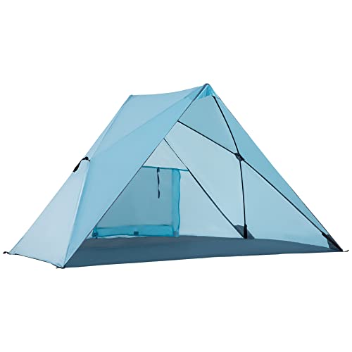 Outsunny Strandmuschel Strandzelt mit UV50+ Sonnenschutz Meshfenster Tragetasche Campingzelt 2-3 Personen Fiberglas Blau 210 x 147 x 120 cm von Outsunny