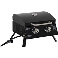 Outsunny Tischgrill  Mobiler Gasgrill BBQ mit 2 Brennern, Grillnetz, Outdoor, Edelstahl, Schwarz, 55x46,5x41cm, klein, Picknick  Aosom.de von Outsunny