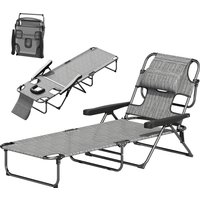 Outsunny Transat Gartenliege faltbar mit 4-fach verstellbarer Rückenlehne, Leseloch und Kopfkissen für Garten, Pool, Terrasse 72L x 194B x 31H cm Grau   Aosom von Outsunny