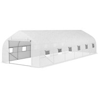 Outsunny Tunnel-Gewächshaus 24 m² mit PE-Abdeckung verzinktem Stahlrahmen Ø 24 mm 12 Fenstern und Rolltür grün 8 x 3 x 2 m weiß   Aosom von Outsunny