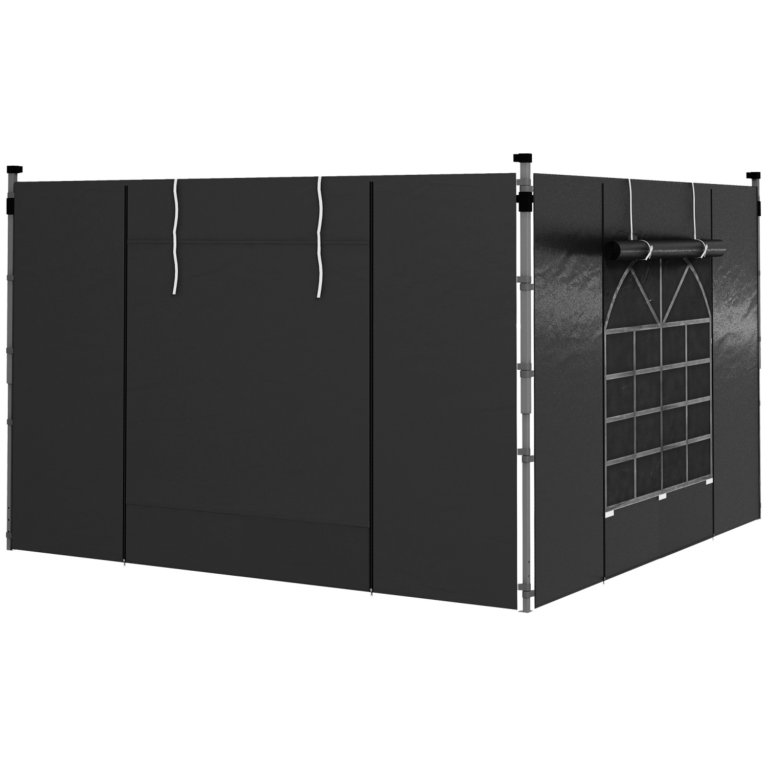 Outsunny Vordach-Seitenwände Polyester  mit Fenster Schwarz 295B x 195H cm von Outsunny