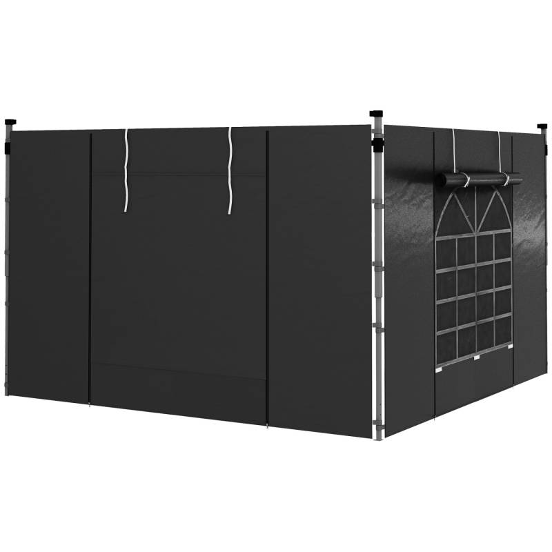 Outsunny Vordach-Seitenwände Polyester  mit Fenster Schwarz 295B x 195H cm von Outsunny