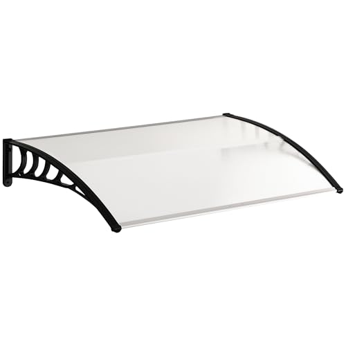 Outsunny Vordach für Haustür Überdachung 89 x 122 cm Haustürdach aus Polycarbonat, Pultbogenvordach mit UV-Schutz, Sonnenschutz Regenschutz für draußen, Weiß von Outsunny