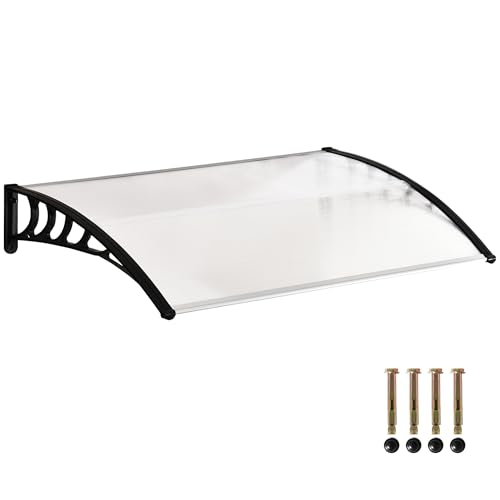 Outsunny Vordach für Haustür Überdachung 90 x 150 cm Haustürdach aus Polycarbonat, Pultbogenvordach mit UV-Schutz, Sonnenschutz Regenschutz für draußen, Weiß von Outsunny