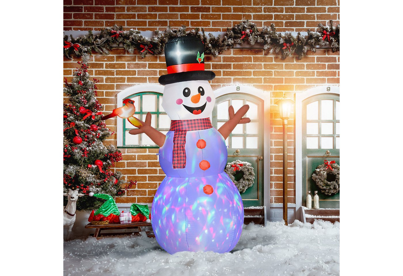 Outsunny Weihnachtsfigur 2,4 m Schneemann mit LED-Beleuchtung (Selbstaufblasende Weihnachtsbeleuchtung, 1 St., Aufblasbarer Weihnachtsdeko), für Innen- und Außenbereich von Outsunny