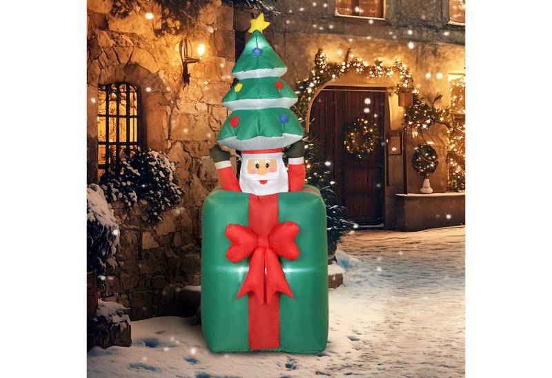 Outsunny Weihnachtsfigur Polyesterstoff (Weihnachtsdekoration, 1 St., Aufblasbare Weihnachtsdekoration mit Zubehör), mit LED-Lichtern, Rot+Grün von Outsunny