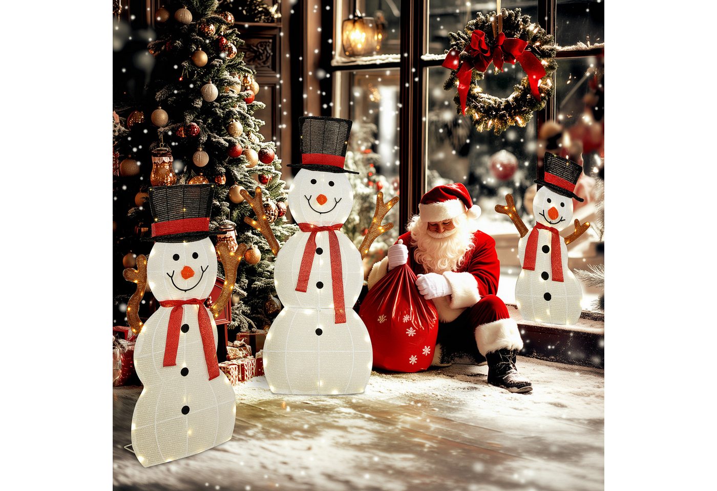 Outsunny Weihnachtsfigur mit 128 LEDs (Weihnachtsdekoration, 3 St., Schneemann-Außendekoration), Wasserfest, Mehrfarbig von Outsunny
