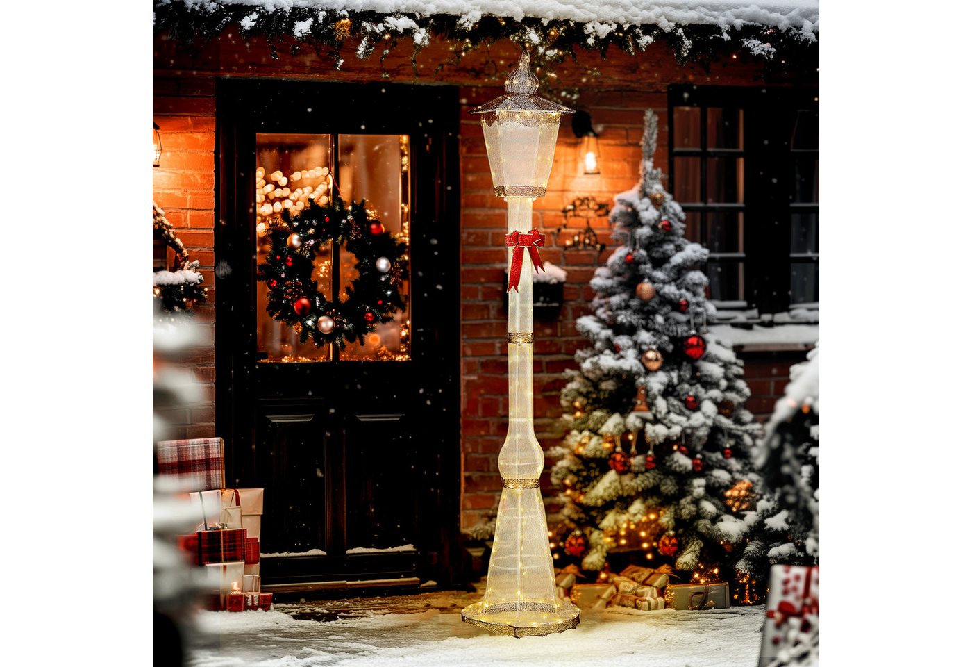 Outsunny Weihnachtsfigur mit 155 LEDs (Weihnachtsdekoration, 1 St., Weihnachtslampenpfosten), Wasserfest, Rot+Braun von Outsunny