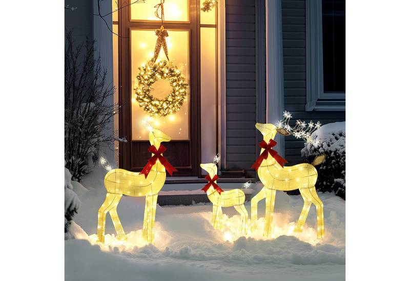 Outsunny Weihnachtsfigur mit 242 LEDs (3-teiliges Weihnachtsdekorationsset, 3 St., Weihnachtsdeko), Wasserfest, Gelb von Outsunny