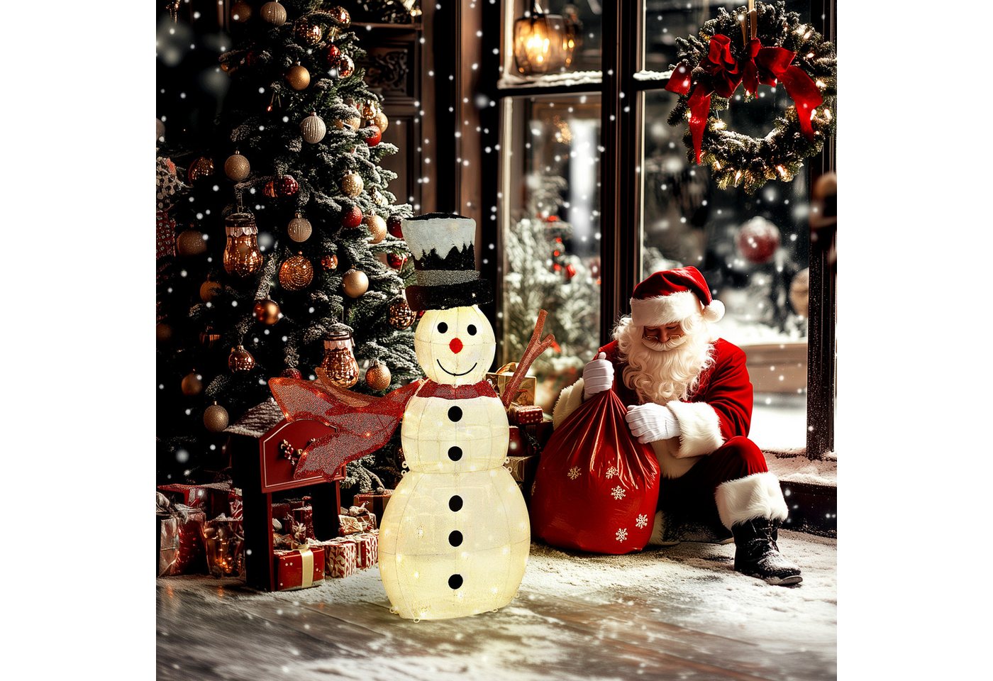 Outsunny Weihnachtsfigur mit 78 LEDs (Weihnachtsdekoration, 1 St., Schneemann-Außendekoration), Wasserfest, Weiß von Outsunny