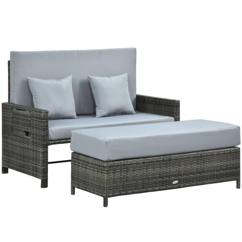 Outsunny Zweisitzer-Gartensofa mit Liegefunktion in Rattanoptik von Outsunny