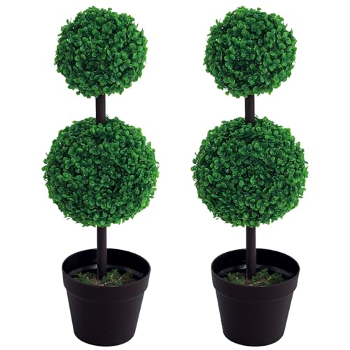 Outsunny künstliche Pflanzen 2er Set groß 67 cm Kunstpflanze mit 2 Kugel, Plastik Kunstbaum im Topf, Kunstbaum wie echt für Wohnzimmer Schlafzimmer Büro Garten Moderne Dekoration Geschenk von Outsunny