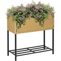 Outsunny - Poly Rattan Hochbeet Blumenkasten mit Füßen Rattan Blumenkasten Blumentopf mit Ablage Sand 70 x 30 x 70 cm von Outsunny