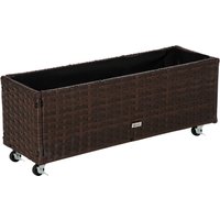 Poly Rattan Hochbeet mit Rollen Pflanzkasten mit Abflusslöchern Braun von Outsunny