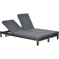 Outsunny - Polyrattan Doppelliege Sonnenliege Gartenliege für 2 Personen Relaxliege Luxus Lounge 5-stufige Rückenlehne Metall pe Rattan Grau 196 x von Outsunny