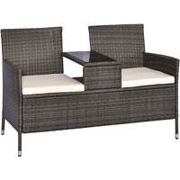 Outsunny - Polyrattan Gartenbank Gartensofa Sitzbank mit Tisch 2-Sitzer Stahl GrauB133 x T63 x H84cm - Grau von Outsunny