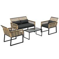 Polyrattan Gartenmöbel Set 4 Personen, wetterfest Balkonmöbel-Set mit 2er Sofa, 2 Stühle Glastisch Sitzkissen, Outdoor Sitzgruppe, Terrassenmöbel Polyrattan Gartenmöbel Set 4 Personen, wetterfest Balkonmöbel-Set mit 2er Sofa, 2 Stühle Glastisch Sitzkissen, Outdoor Sitzgruppe, Terrassenmöbel von Outsunny