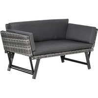 Polyrattan Gartensofa 2 Sitzer Gartenbank Gartenliege klappbar Armlehnen Stahl Grau 129x63x67cm von Outsunny