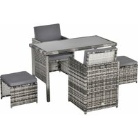 Polyrattan Sitzgruppe Essgruppe Gartenset Garnitur 11 tlg. mit Kissen, Grau von Outsunny