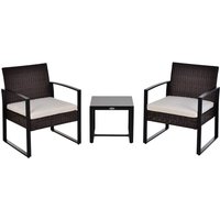 Outsunny - Rattan Gartenmöbel Set Polyrattan Gartenmöbel Set 3 tlg. Balkonmöbel Set Gartenmöbel mit Kissen Garten Braun+Creme von Outsunny
