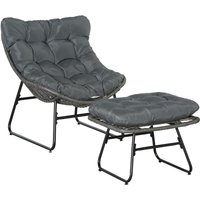 Rattan Relaxsessel mit Fußhocker, Gartensessel mit dicke Kissen Outdoor Rattanstuhl Gartenstuhl für Garten, Balkon, Terrasse Grau - Outsunny von Outsunny