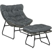 Rattan Relaxsessel mit Fußhocker mit Kissen Stahl Polyester Grau 69 x 76 x 70 cm von Outsunny