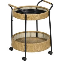 Servierwagen Rattan Gartenrollwagen Trolley mit 2 Regalen Natur von Outsunny