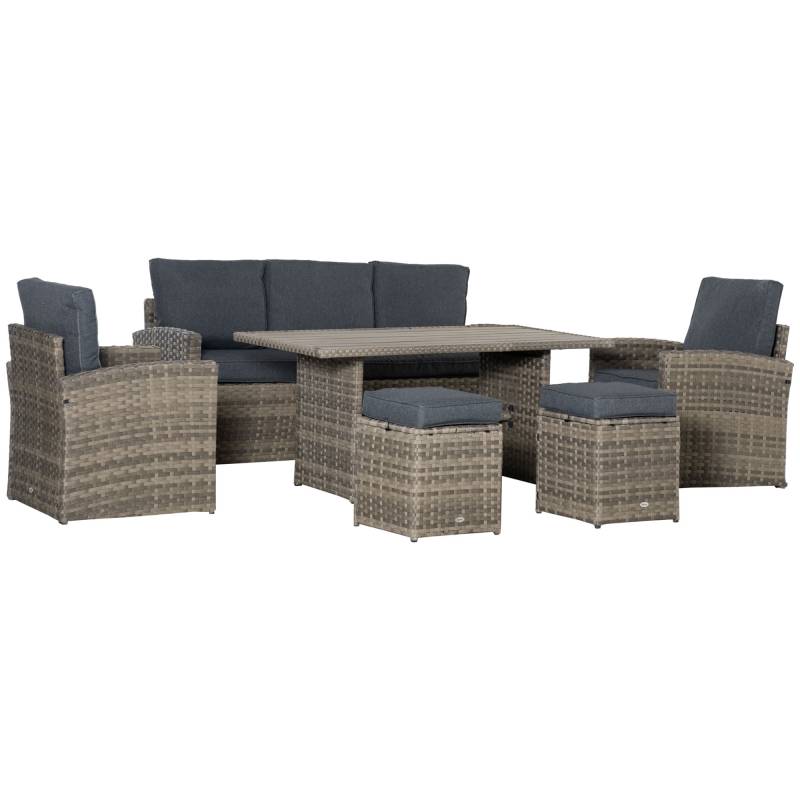 Set mobile da giardino e esterno da 6 pezzi in rattan pe grigio von Outsunny