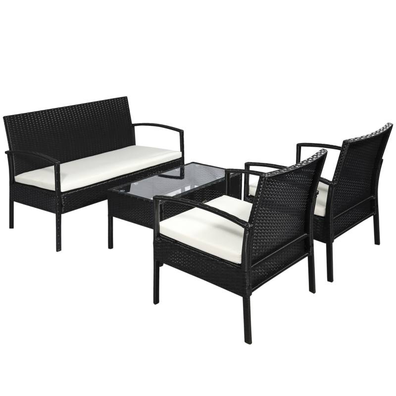 Set mobili da giardino 6 pezzi in rattan sintetico nero e crema von Outsunny