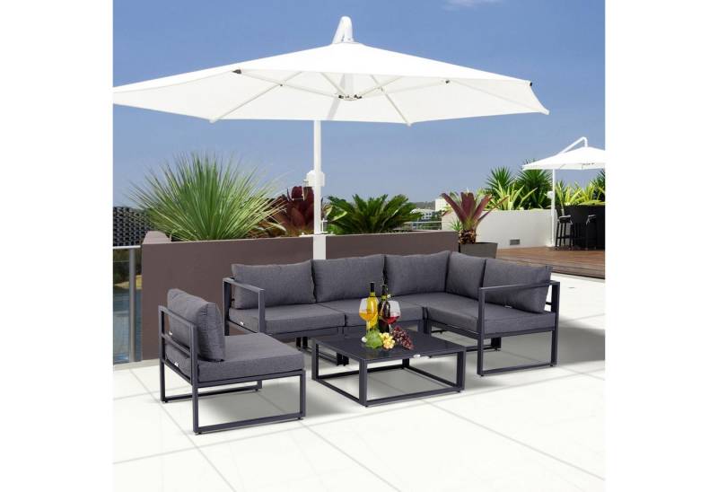 Outsunny Sitzgruppe Sitzgruppe, Gartenmöbel, für 4–5 Personen, (Gartenset, 6-tlg., Gartengarnitur), für Garten, Balkon, Grau von Outsunny