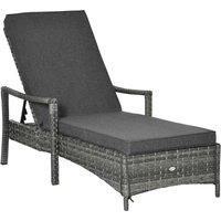 Sonnenliege rattan mit Polsterauflage 4 Stufen verstellbar Grau 192 x 62,5 x 52,5 cm von Outsunny
