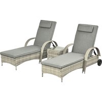Sonnenliege mit Tisch 3er-Set Gartenmöbel Grau von Outsunny