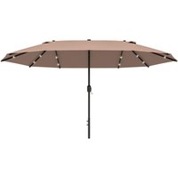 Sonnenschirm mit led Doppelsonnenschirm 440 x 260 cm Gartenschirm Marktschirm groß Terrassenschirm mit Handkurbel Oval Metall Khaki - Outsunny von Outsunny