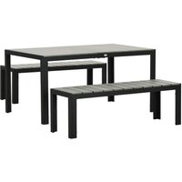Outsunny - Terrassenmöbel-Set, 3-teilig, 2 Bänke & 1 Tisch, Metallrahmen, Holzoptik, Grau - Grau von Outsunny