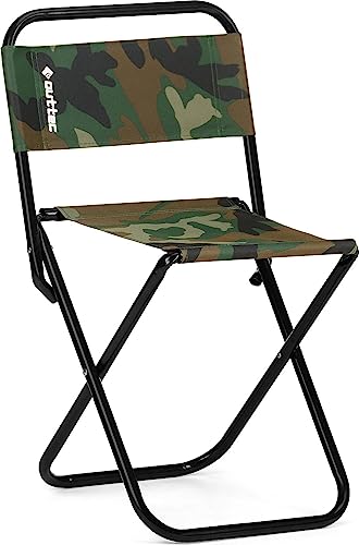 Outtec Angelstuhl - bis 100kg - Faltbar Campingstuhl, Strandstuhl, Klapphocker Gartenstuhl Relaxsessel mit Rückenlehne, Praktisch Robust Leicht Camping Stuhl (Tarngrün) von Outtec