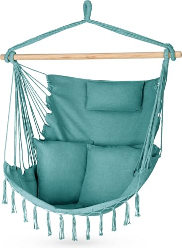 Outtec Hängesessel 100x130x75cm – bis 150 kg - Outdoor Sessel mit Kissen - Sitzsack zum Hängen Schaukel Für Garten und Zimmer – Boho – Fransen Brasilianischer Stuhl - Grün von Outtec