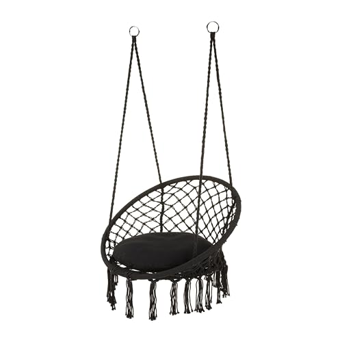 Outtec Hängesessel Boho, makramee hängesessel, schaukel Outdoor, therapieschaukel Kinder, hängesessel Indoor, Garten schaukel (schwarz mit Sitz) von Outtec