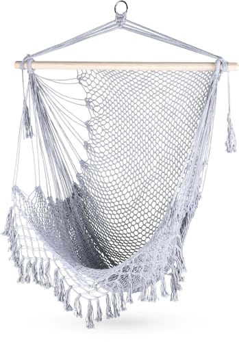 Outtec Hängesessel Hängende Schaukel - Sessel mit Geflochtener Kordel – Hängematte – Hängeschaukel – Hängestuhl - Indoor und Outdoor – Wohnzimmer - Schlafzimmer - Grau von Outtec