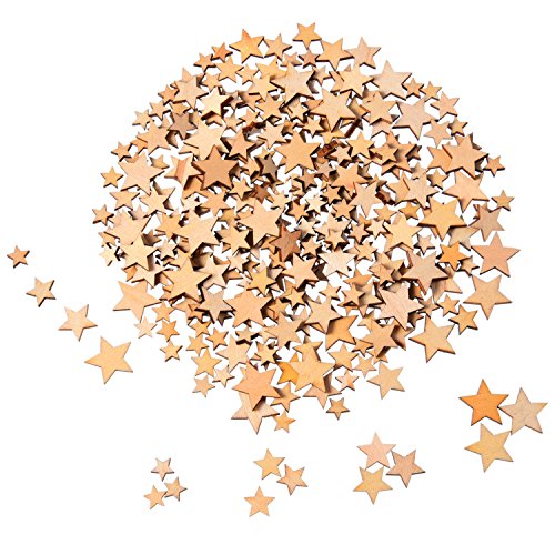 200 Stücke Holzsterne Blank Holz Stern Scheiben Mini Stern Verschönerungen für Hochzeit Handwerk Making DIY, Gemischt 4 Größen von Outus